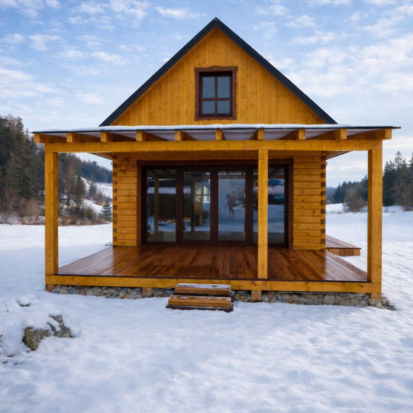 Rodinný dom s krytou terasou a dreveným obkladom s rybinovým spojom zo stolárskej výroby Domino